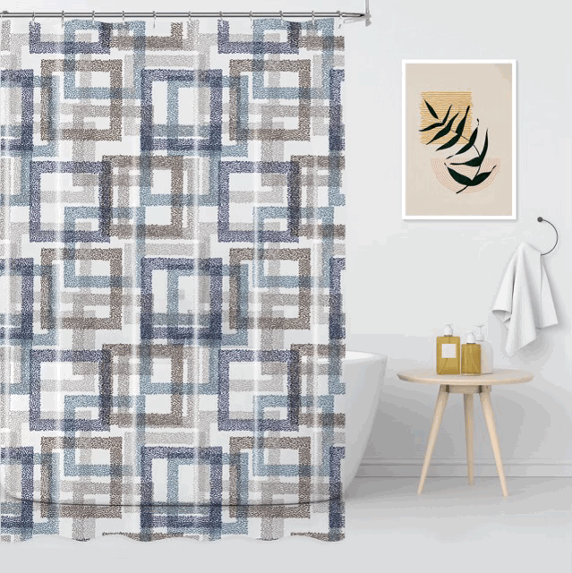 Set de Baño - Cortina Ganchos con Jabonera y Porta Cepillos- Campomayo