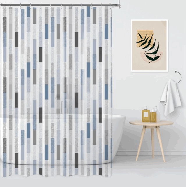 Set de Baño - Cortina Ganchos con Jabonera y Porta Cepillos- Campomayo