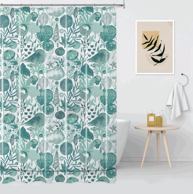 Set de Baño - Cortina Ganchos con Jabonera y Porta Cepillos- Campomayo