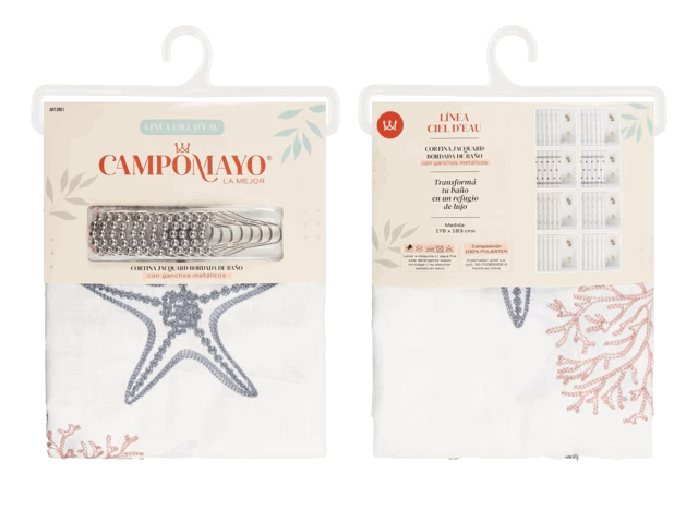 Cortina de Baño Bordada con 12 Ganchos Metálicos - Campomayo