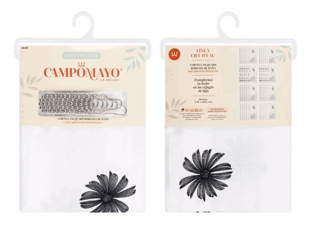 Cortina de Baño Bordada con 12 Ganchos Metálicos - Campomayo