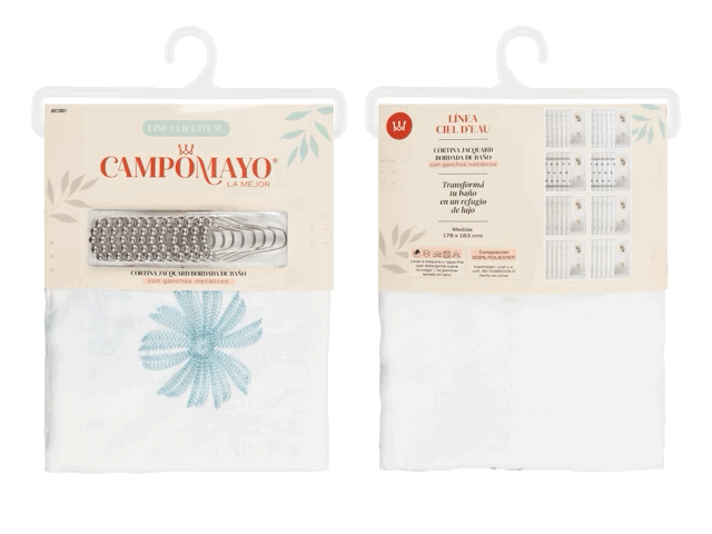 Cortina de Baño Bordada con 12 Ganchos Metálicos - Campomayo