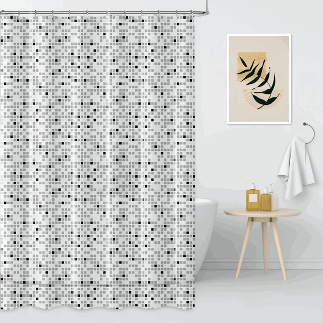 Cortina de Baño Estampada con 12 Ganchos Metálicos - Campomayo