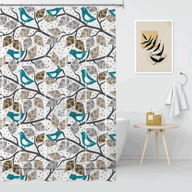 Cortina de Baño Estampada con 12 Ganchos Metálicos - Campomayo