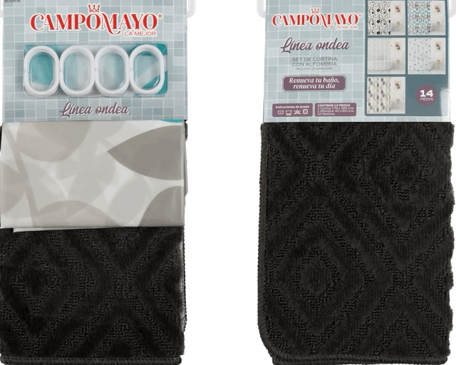 Set Cortina de Baño con Alfombra Memory y 12 Ganchos - Campomayo
