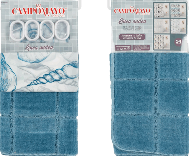 Set Cortina de Baño con Alfombra Memory y 12 Ganchos - Campomayo
