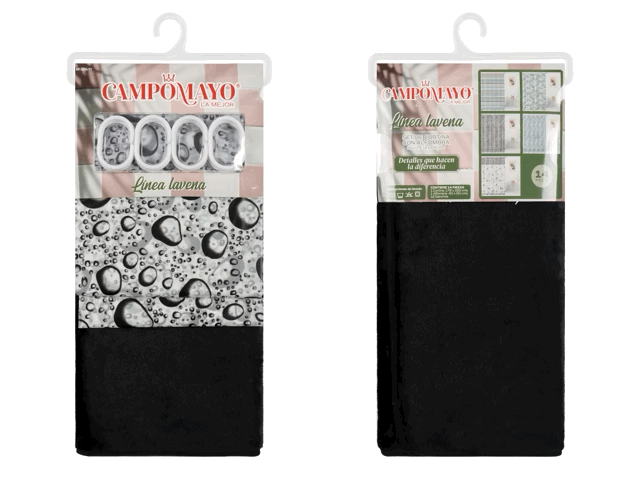 Set Cortina de Baño con Alfombra Memory y 12 Ganchos - Campomayo