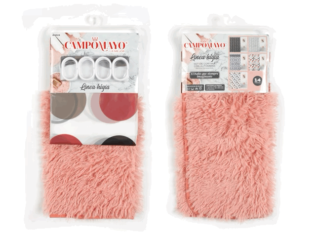 Set Cortina de Baño con Alfombra Peluda y 12 Ganchos - Campomayo
