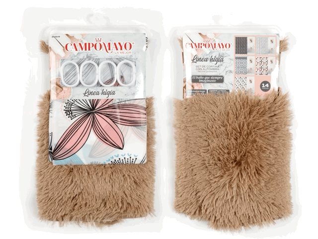 Set Cortina de Baño con Alfombra Peluda y 12 Ganchos - Campomayo