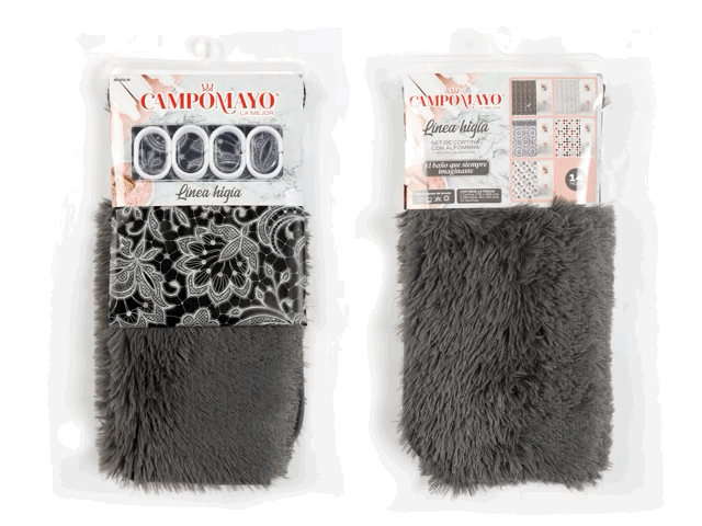 Set Cortina de Baño con Alfombra Peluda y 12 Ganchos - Campomayo