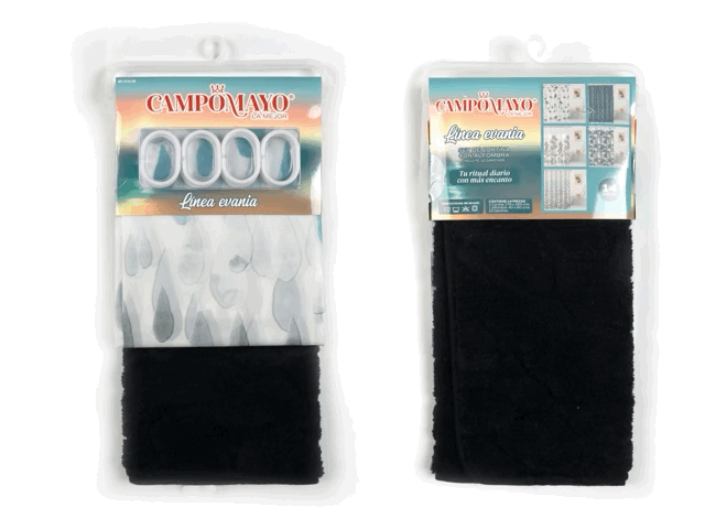 Set Cortina de Baño con Alfombra Memory y 12 Ganchos - Campomayo