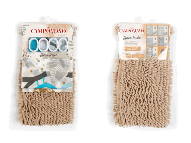 Set Cortina de Baño con Alfombra Shagy y 12 Ganchos - Campomayo