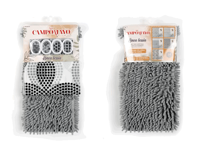 Set Cortina de Baño con Alfombra Shagy y 12 Ganchos - Campomayo