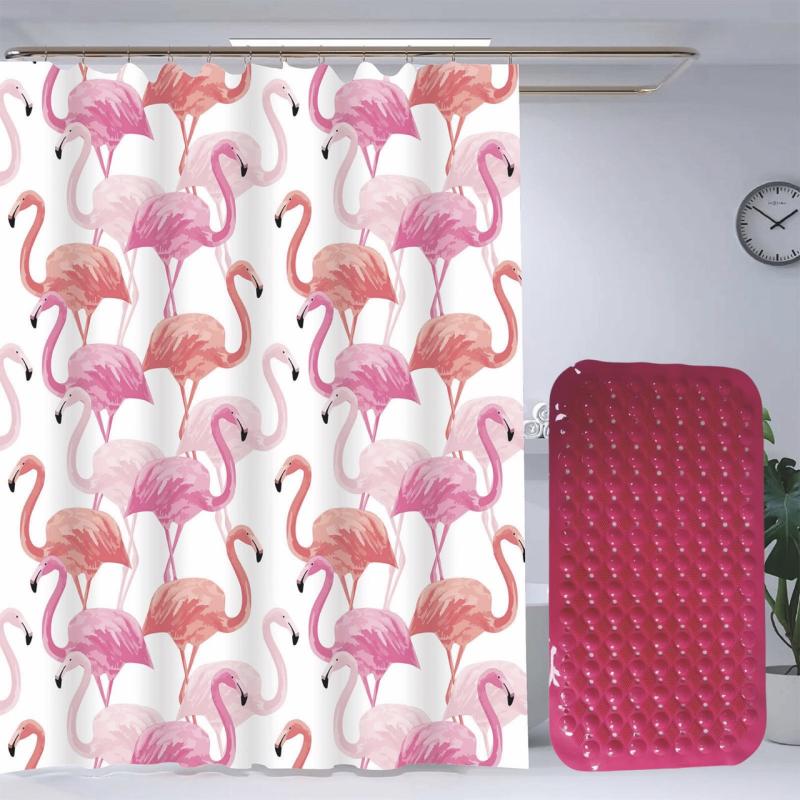 SET DE CORTINA DE BAÑO CON ALFOMBRA DE BAÑERA Y GANCHOS