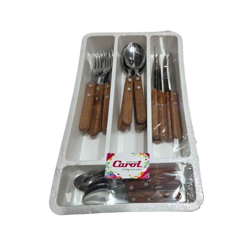 SET DE CUBIERTOS DE MADERA CON CUBERTERO CAROL