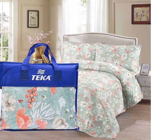 JUEGO DE SABANAS ESTAMPADA COTTON TOUCH 300H TEKA CON BOLSO PVC