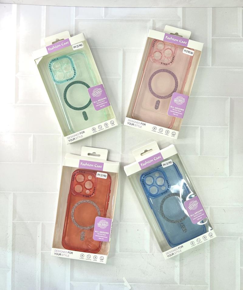 FUNDA TRANSPARENTE BRILLO CON MAGSAFE Y EMPAQUE IPH 15