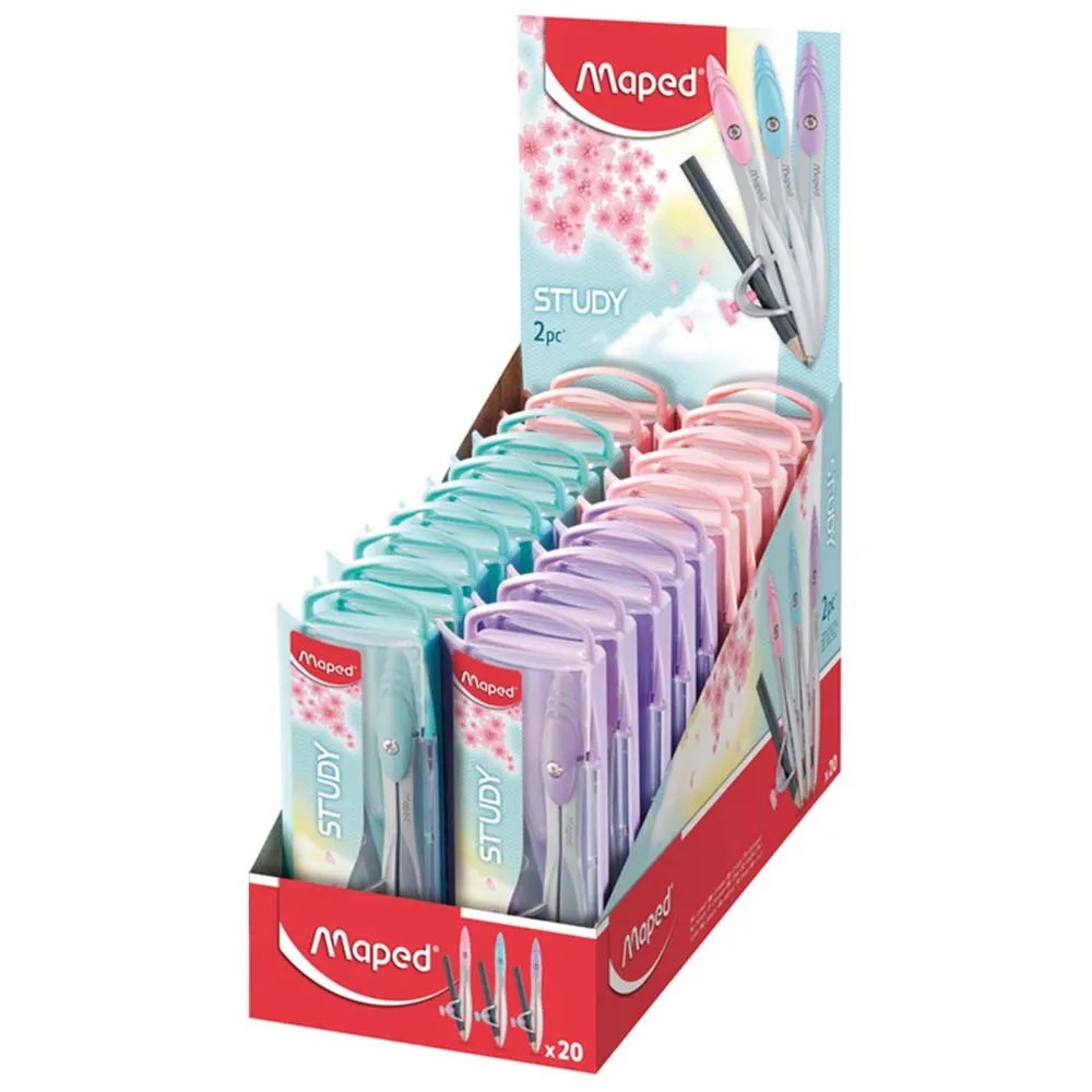 PACK COMPAS MAPED METAL STUDY PASTEL CON MINAS 2MM X20 UNIDADES