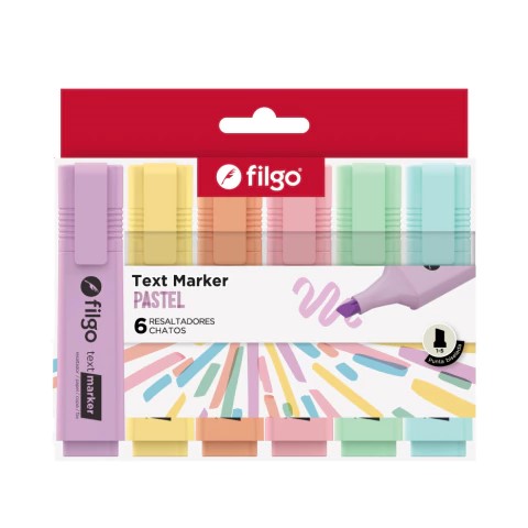 PACK RESALTADOR TEXT MARKER FILGO X6U PASTEL X12 ESTUCHE