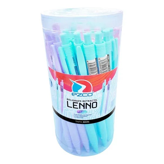 BOLIGRAFO RETRACTIL EZCO LENO 1MM (TINTA NEGRA/4 CUERPO PASTEL/ESTUCHE PVC DE 36U)