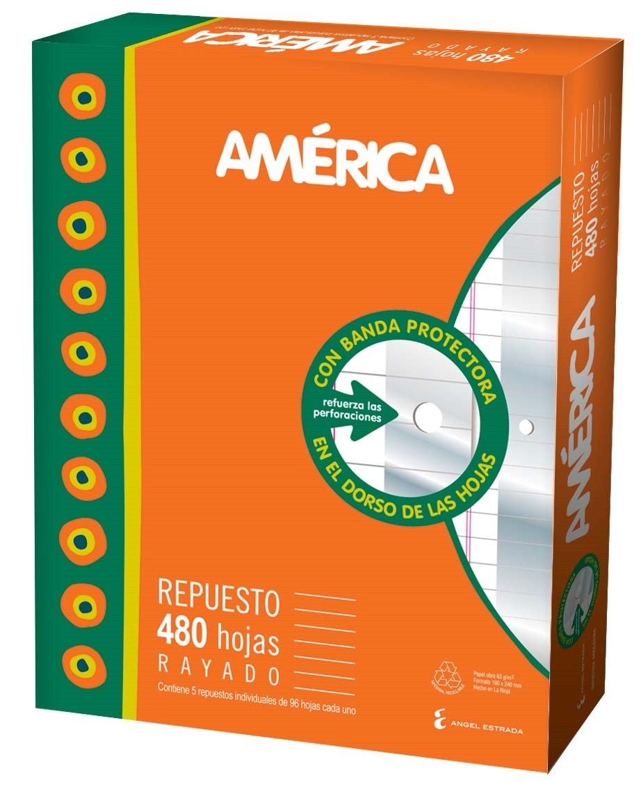BULTO REPUESTO ESCOLAR AMERICA X480 HJS C/BANDA RAYADO X12U