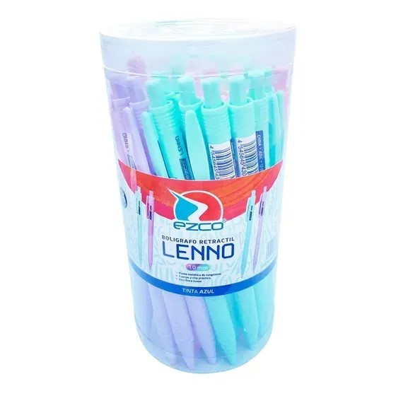 BOLIGRAFO RETRACTIL EZCO LENO 1MM (TINTA AZUL/4 CUERPO PASTEL/ESTUCHE PVC DE 36U)