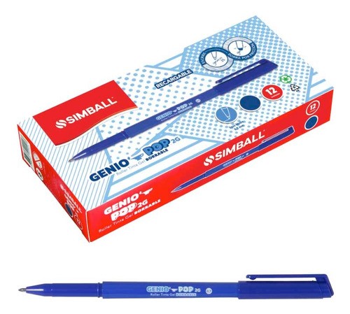 PACK ROLLER GEL BORRABLE SIMBALL POP 2G AZUL X12