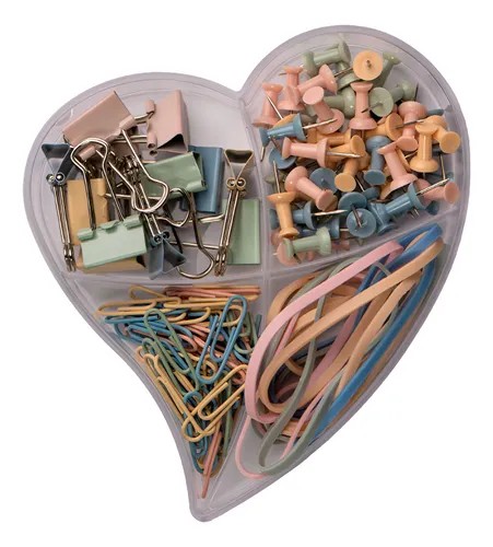 SET TRAMA PARA OFFICE 4 EN 1 PASTEL C/FORMA DE CORAZON