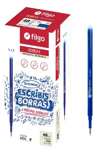 PACK REPUESTO BORRABLE TRAZO FINO 0.7 FILGO BORRAX AZUL X48