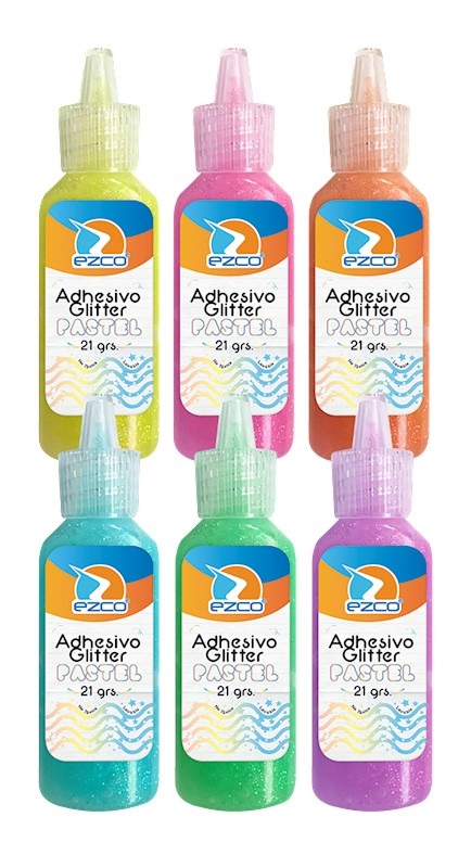 PACK ADHESIVO GLITTER EZCO X21GRS PASTEL SURT X12U
