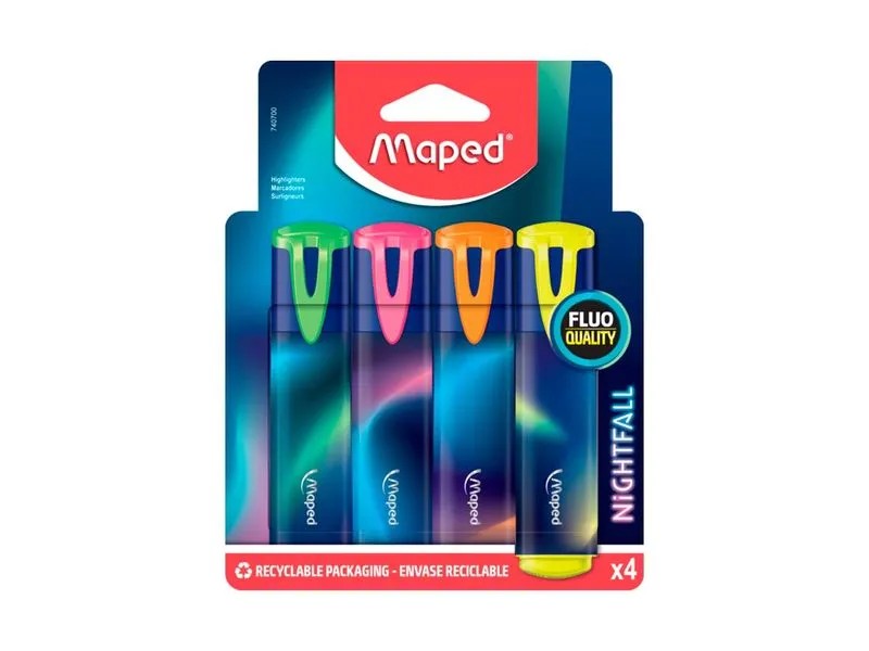 PACK RESALTADOR MAPED NIGHTFALL X4 SURT X12 EST