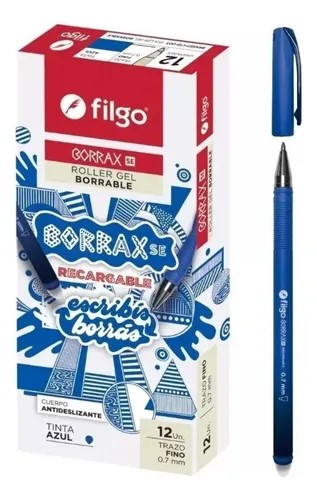 PACK ROLLER GEL BORRABLE BORRAX SE 0.7MM AZUL X12