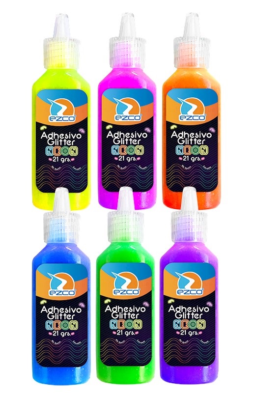 PACK ADHESIVO GLITTER EZCO X21GRS NEON SURT X12U