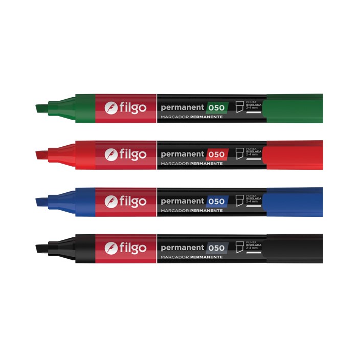 PACK MARCADOR PERMANENTE 050 FILGO PUNTA BISELADA X12 COLORES SURTIDOS