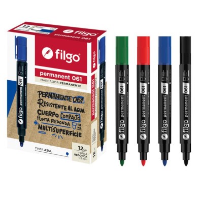 PACK MARCADOR PERMANENTE 061 FILGO PUNTA REDONDA X12 COLORES SURTIDOS