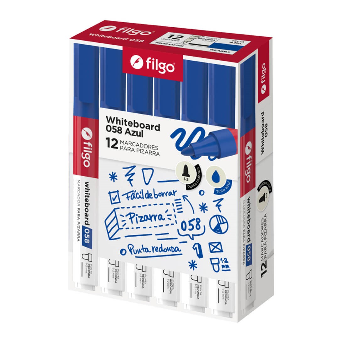 PACK MARCADOR PIZARRA FILGO 058 P/REDONDA AZUL X12