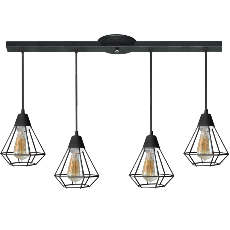 Base con 4 Colgante "Jaula" Blanco o Negro Ideal Vintage LED